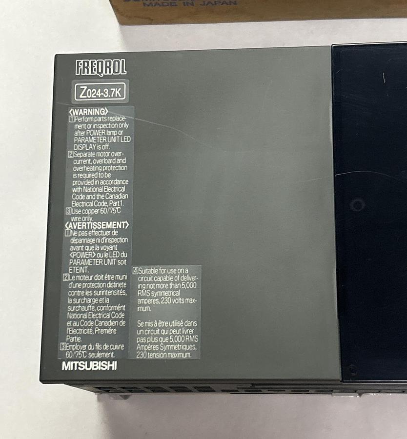 MITSUBISHI,FR-Z024-3.7K-UL,TRANSISTORIZED INVERTER 3PH 200-230V 50/60HZ NEW