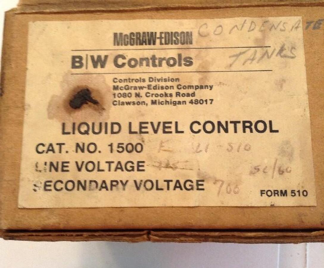 McGraw-Edison B/W Controls,1500-F-L1-S10 ,Liquid Level Control  115V 50/60 Hz