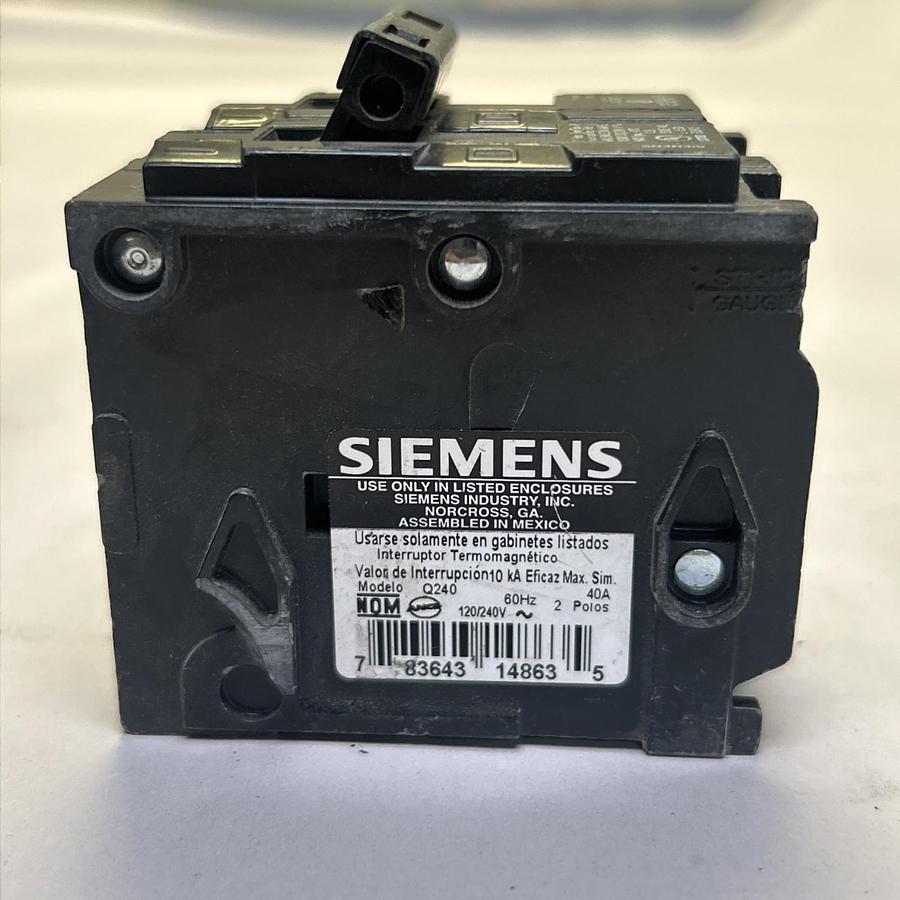 Used SIEMENS,Q240,CIRCUIT BREAKER 40A 120/240V 2P LOT OF 2