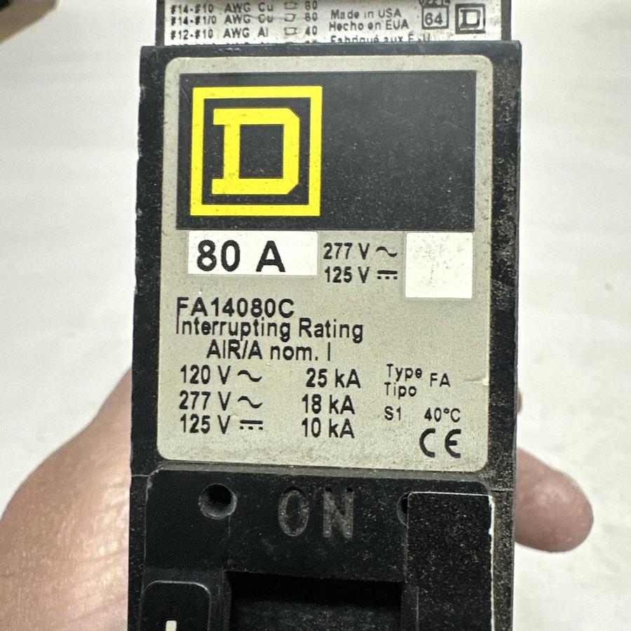 Used Square-D,FA14080C,80 Amp Single Pole Circuit Breaker