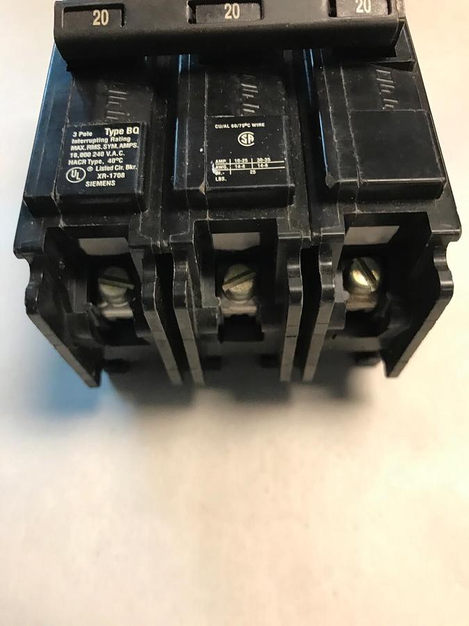 Used Siemens,BQ3B020,Circuit Breaker 20AMP 240V 3 pole