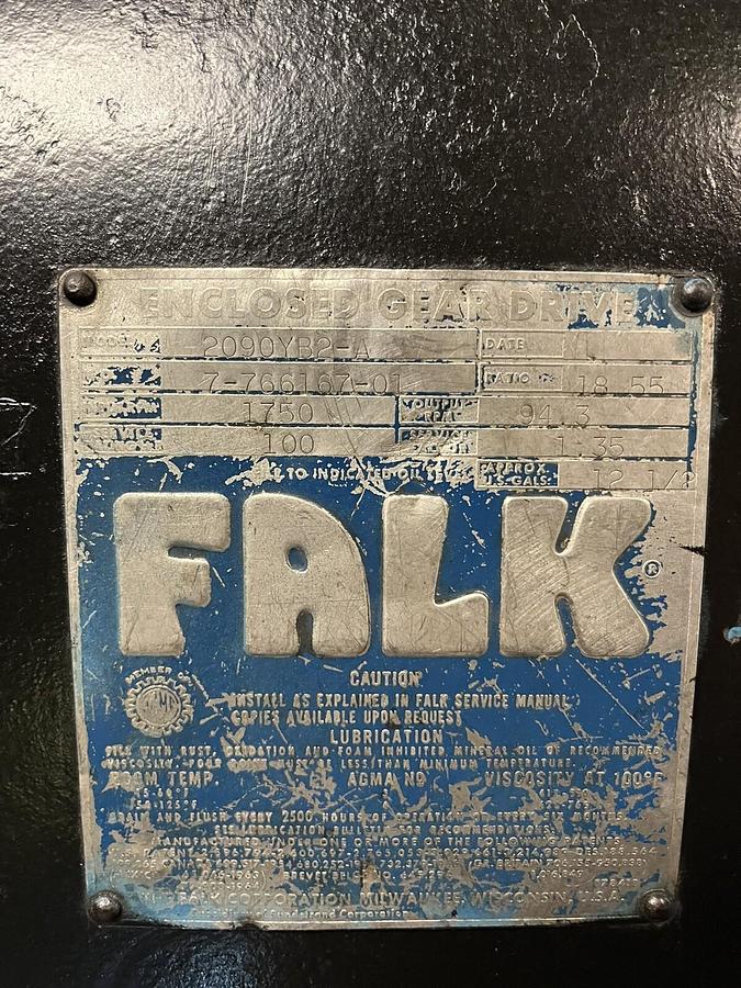 Used FALK,2090YB2-A,ENCLOSED GEAR DRIVE 100HP 18.55 RATIO INPUT 1750RPM