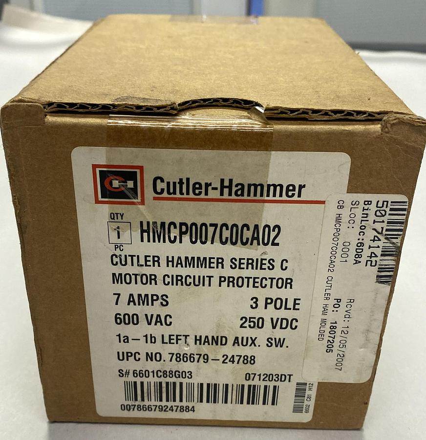 CUTLER HAMMER,HMCP007C0CA02,CIRCUIT BREAKER 7A 600V 3P NEW