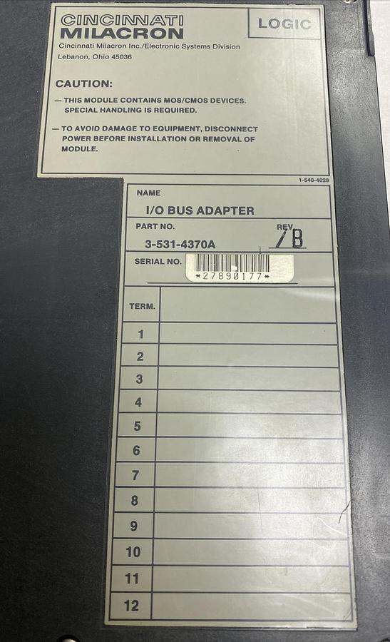 Used Cincinnati Milacron,3-531-4370A,Rev B I/O Bus Adapter Board
