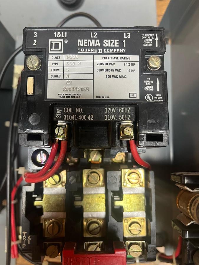 Used SQUARE D,MODEL 5,SIZE 1 MCC 8536SCO3 STARTER BUCKET 7A FAP3600712M BREAKER