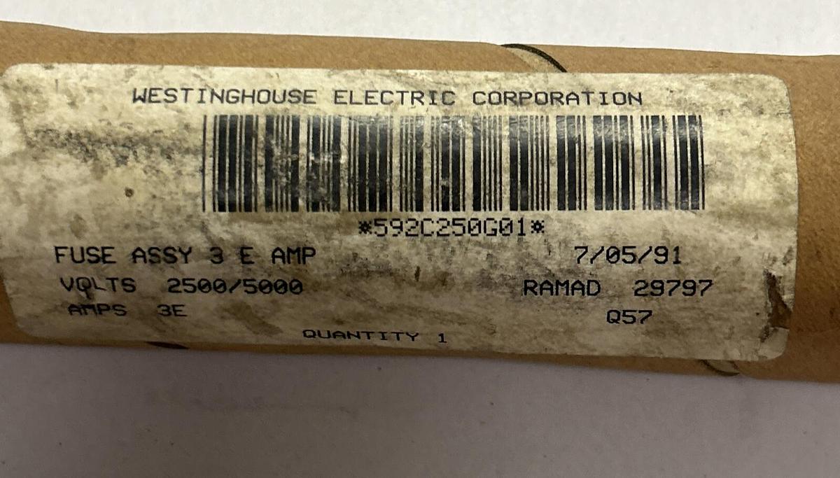 Used WESTINGHOUSE,592C250G01,FUSE 3E AMP 2500/5000V NOS