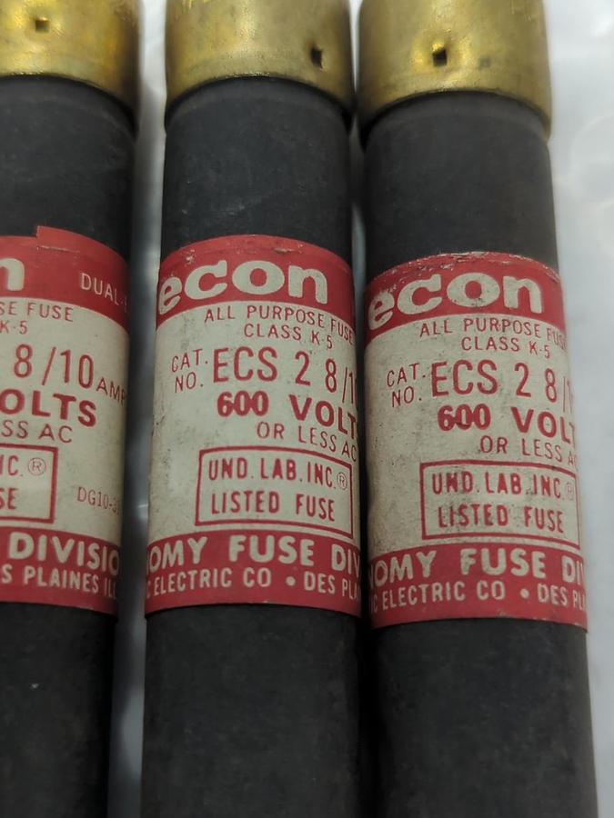 Used FEDERAL PACIFIC,ECS-2-8/10,ECON 2-8/10 AMP FUSE LOT OF 3 PRE-OWNED