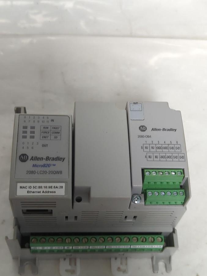Used ALLEN BRADLEY,2080-LC20-20QWB,MICRO 820 ETHERNET PLC CONTROLLER PRE-OWNED