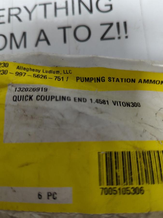 VITON,300 132026919,QUICK COUPLING END 1.4581 PACK OF 6 NOS