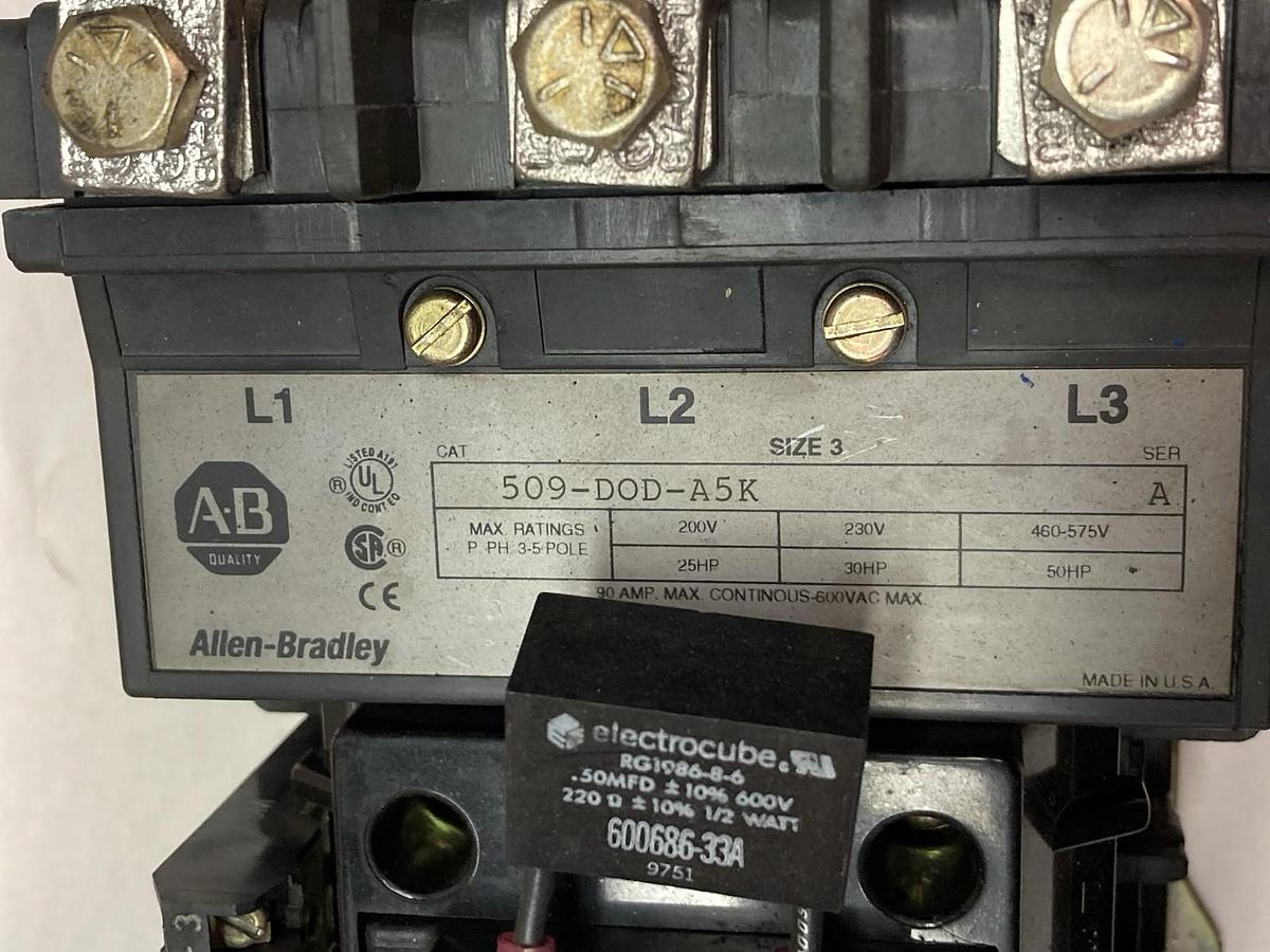 Used Allen-Bradley,509-D0D-A5K,Contactor Series A Size 3