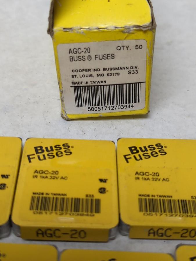 COOPER BUSSMANN,AGC-20,GLASS FUSES LOT OF 50 NEW