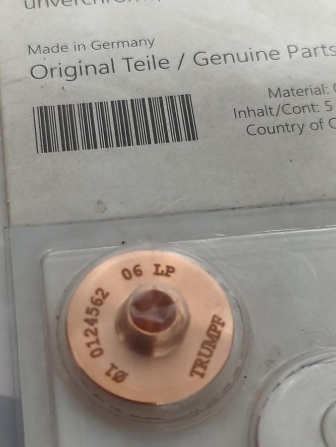 TRUMPF,0124562,CHROME PLATED LASER MACHINE NOZZLE 1.0MM/M8/ECE NOS