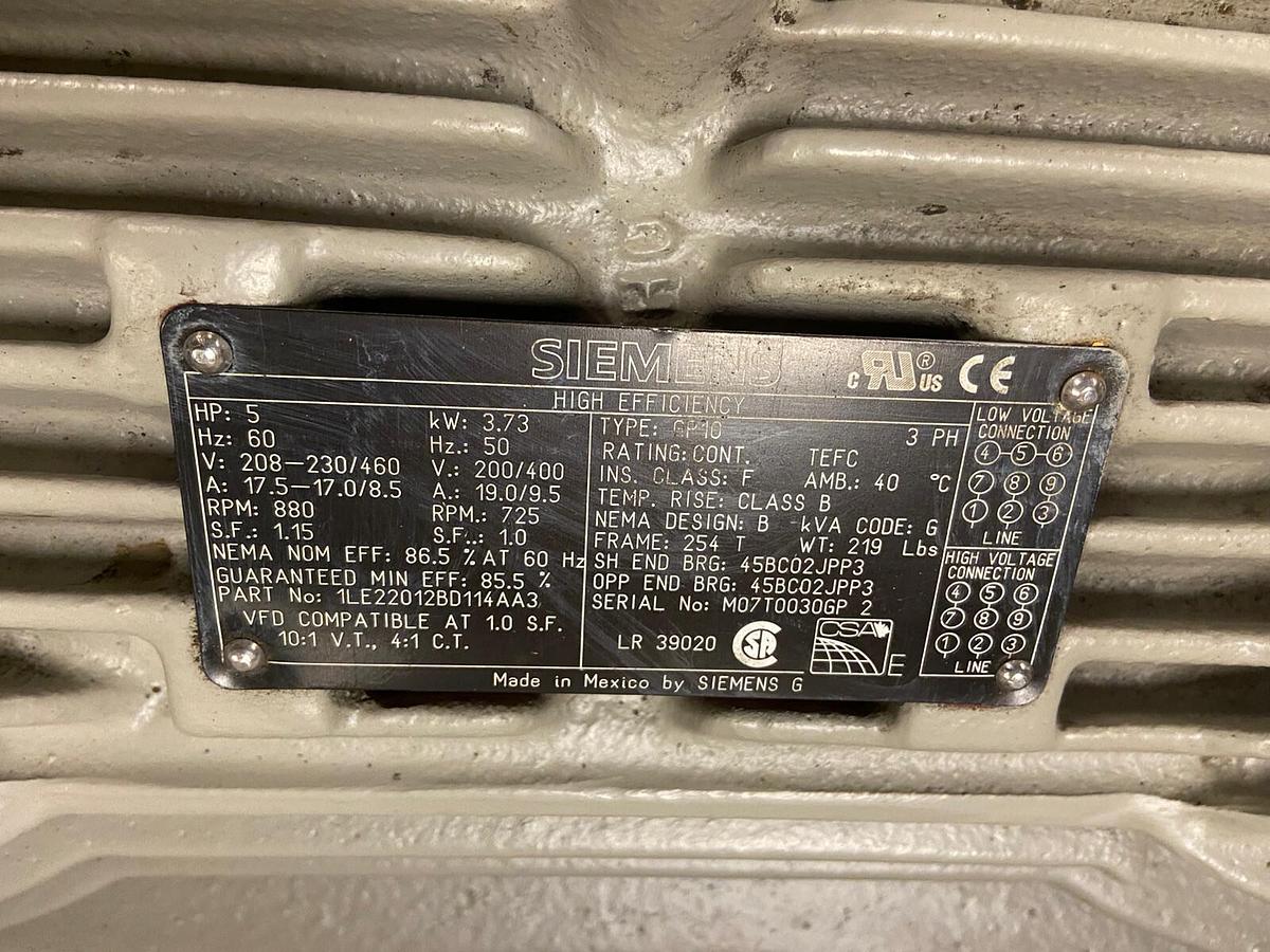 Siemens,1LE22012BD114AA3,5Hp Motor 880RPM 230/460V Frame 254T NOS