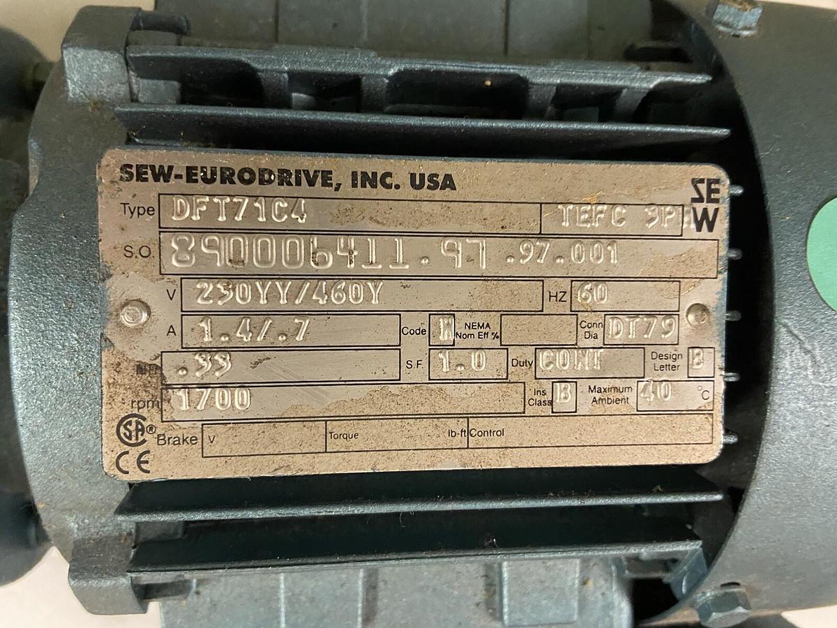 Used Sew-Eurodrive,SA32TDT71C4,GearMotor Ratio 32.14 1/3Hp 230/460V Output 53RPM 300