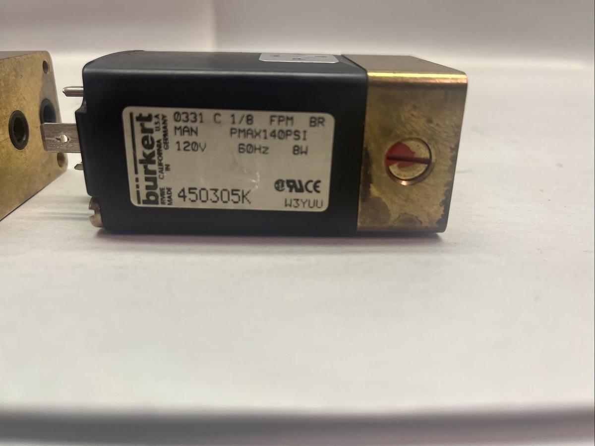 Used BURKERT,450305K,SOLENOID VALVE 120V 140PSI LOT OF 2
