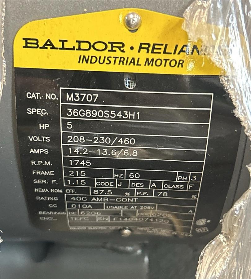 BALDOR,M3707,MOTOR 5HP 1745RPM 208-230/460V 3PH 215 FRAME NOS