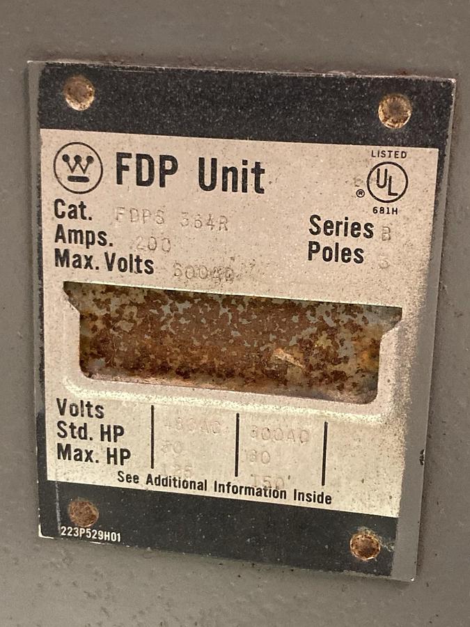 Used Westinghouse,FDP5 364R,3-Pole Switch Bussway Plug 200A 600V Ser B