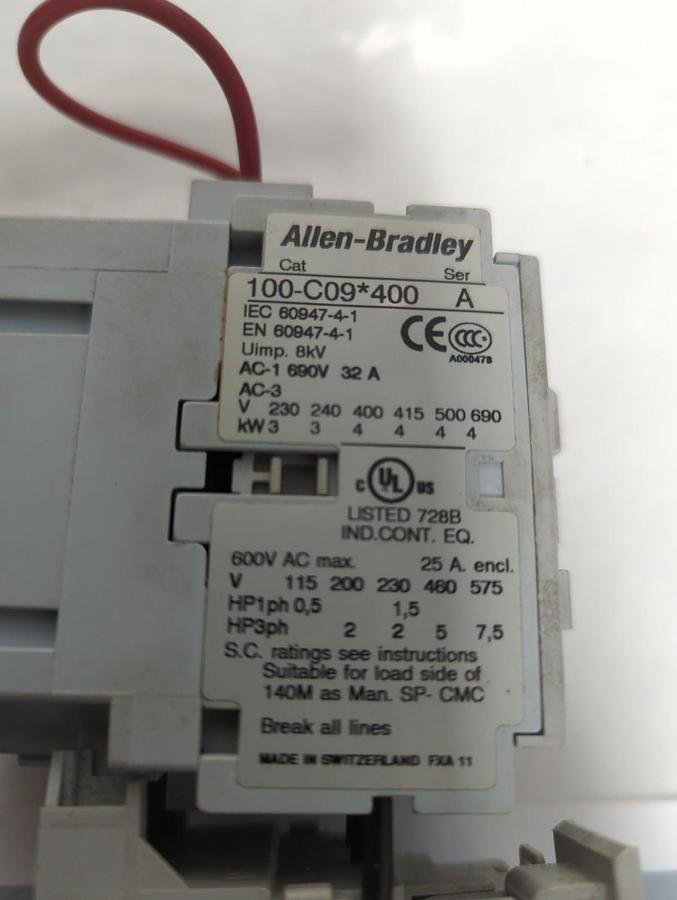 Used ALLEN BRADLEY,100-C09*400,CONTACTOR W/ 193-EA1EB OVERLOAD RELAY PRE-OWNED