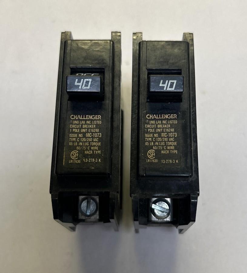 Used CHALLENGER,C140,CIRCUIT BREAKER 40A 120/240V 1P LOT OF 2