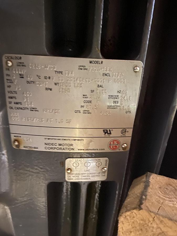 Used US MOTORS,444WP,TV4 75HP VERTICAL HOLLOW SHAFT MOTOR 460V 1190RPM