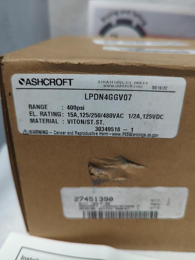 ASHCROFT,LPDN4GGV07,PRESSURE SWITCH 400PSI NOS
