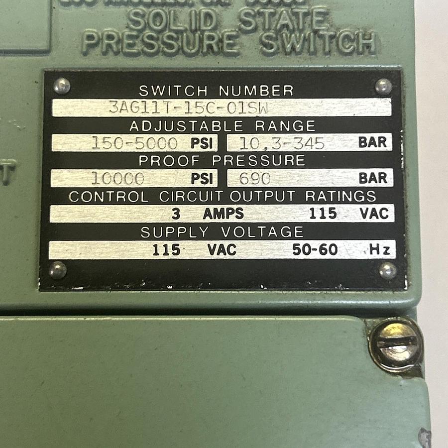 Used BARKSDALE,3AG11T-15C-01SW,SOLID STATE PRESSURE SWITCH