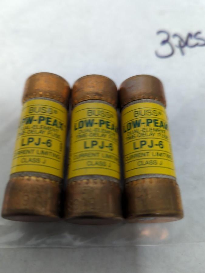 Used COOPER BUSSMANN,LPJ-6,LOW-PEAK 6 AMP FUSES LOT OF 3 PRE-OWNED