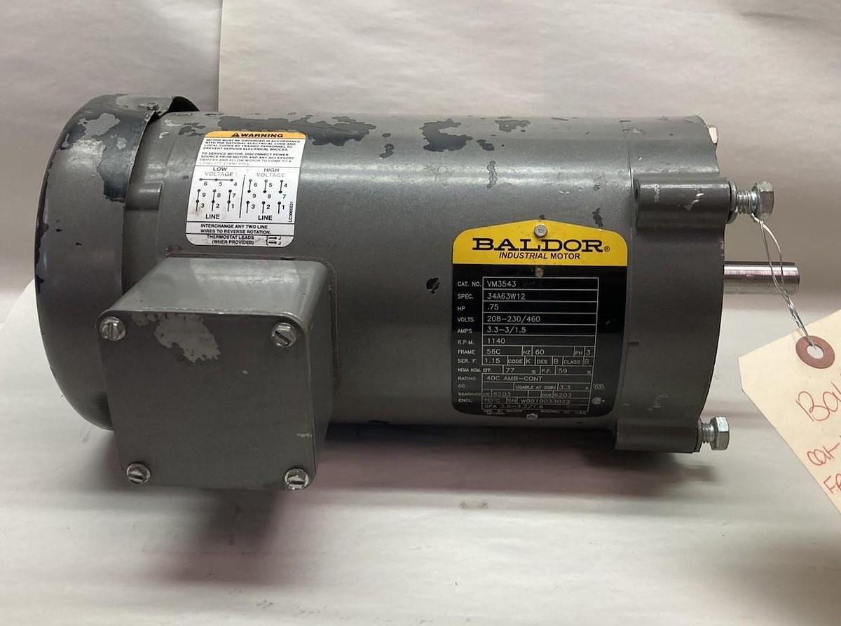 Used Baldor,VM3543,Industrial Motor 0.75Hp 208-230/460V 1140RPM 60Hz 56C Frame