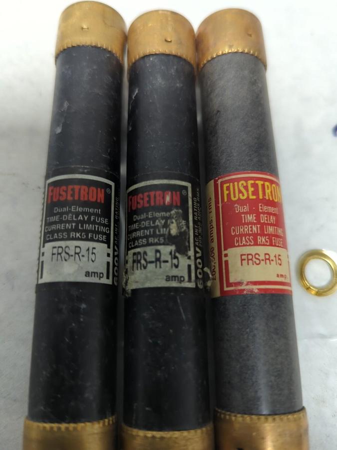 Used COOPER BUSSMANN,FRS-R-15,FUSETRON 15 AMP FUSE LOT OF 3 PRE-OWNED