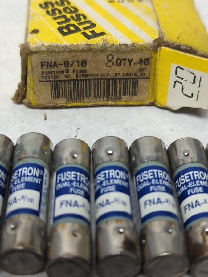 COOPER BUSSMANN,FNA-8/10,FUSETRON 8/10 AMP FUSES BOX OF 8 NOS