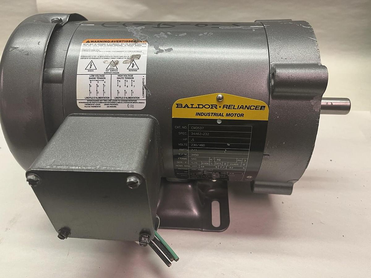 Used Baldor,CM3537,MOTOR 1/2HP 230/460V 3450RPM 3PH 56C