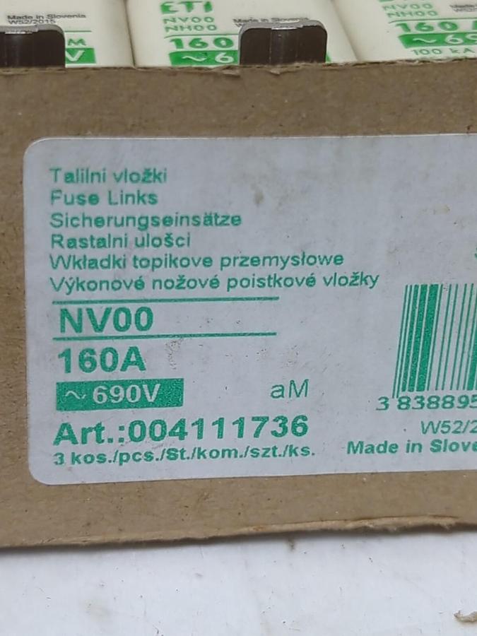 ETI,NV00 NH00,FUSES 160 AMP 690 VOLT BOX OF 3 NOS