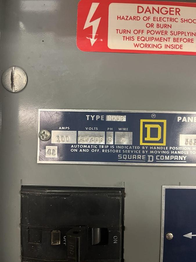 Used SQUARE D,56369-4B1,TYPE NQOB 100 AMP MAIN BREAKER PANELBOARD 120/208V 3PH MH-29W