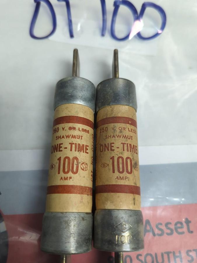 Used GOULD SHAWMUT,OT100,ONE-TIME 100 AMP FUSE LOT OF 2 PRE-OWNED