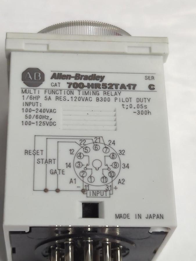 Used ALLEN BRADLEY,700-HR52TA17,MULTI FUNCTION TIMING RELAY SERIES C 1/6 HP 5A