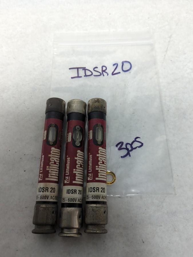 Used LITTELFUSE,IDSR20,INDICATOR 20 AMP FUSE LOT OF 3 PRE-OWNED