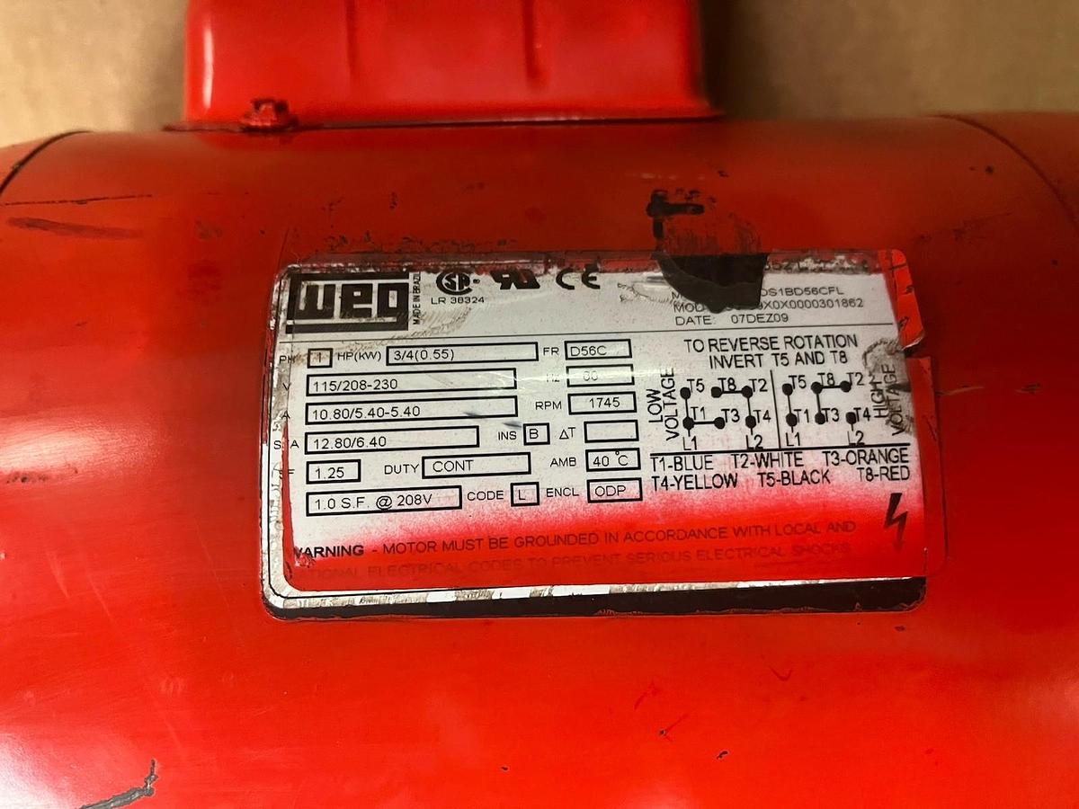 Used WEG,D56C,SINGLE PHASE MOTOR 3/4HP 1745 1PH FR D56C ODP