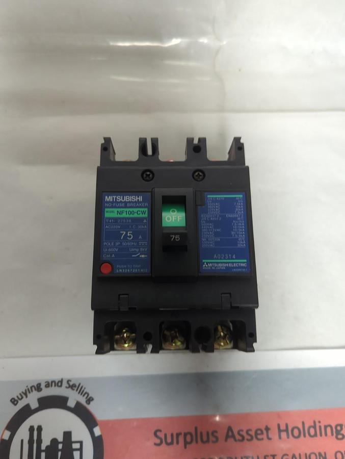 Used MITSUBISHI,NF75-CW,CIRCUIT BREAKER 75 AMP 3-POLE PRE-OWNED