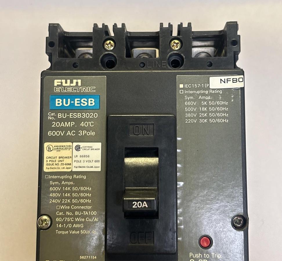 Used FUJI ELECTRIC,BU-ESB3020,CIRCUIT BREAKER 20A 600V 3P