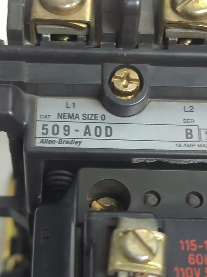 Used ALLEN BRADLEY,509-AOD,SERIES B NON-REVERSING STARTER 18 AMP SIZE 0 PRE-OWNED