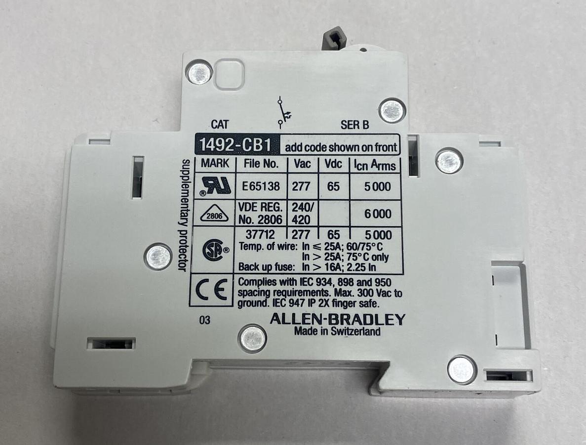 Allen Bradley,1492-CB1H150,Ser B Circuit Breaker 15A Lot Of 2 NOS