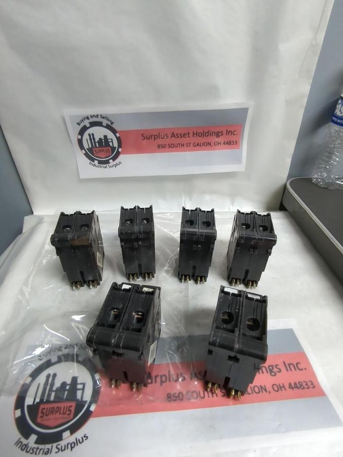 Used CUTLER HAMMER,CH220,CIRCUIT BREAKER 20AMP 2-POLE LOT OF 6 PRE-OWNED