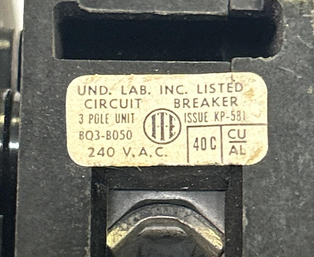 Used ITE,BQ3-B050,CIRCUIT BREAKER 50A 240V 3P
