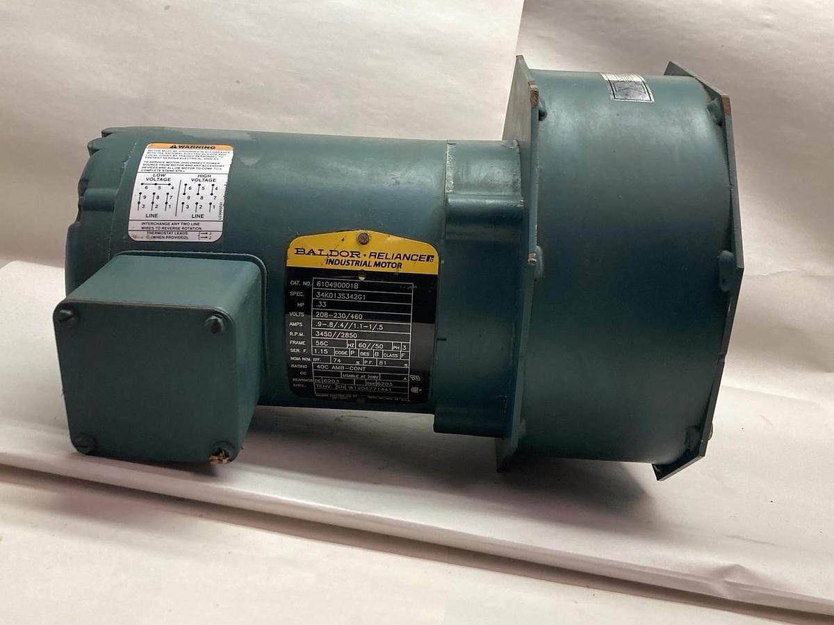 Used Baldor,610490001B,Blower Motor 0.33Hp 208-230/460V 3450/2850RPM