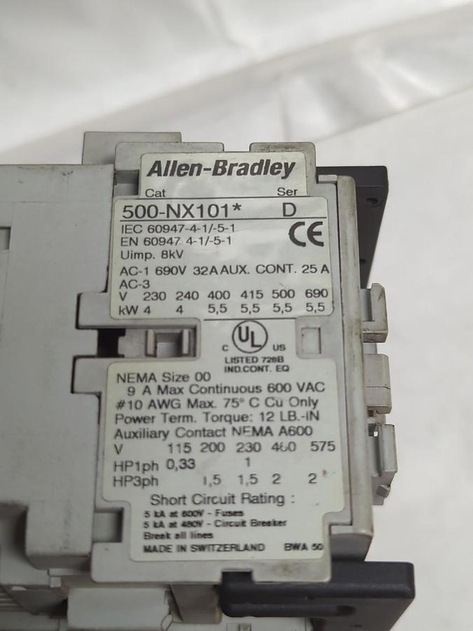 Used ALLEN BRADLEY,505-TOD,SERIES D REVERSING STATER NEMA 00 120-600V AC PRE-OWNED
