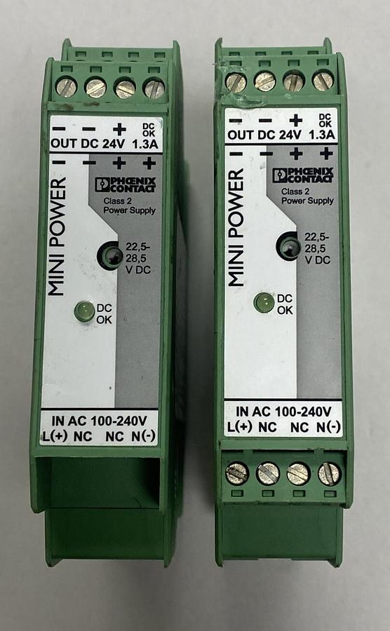 Used PHOENIX CONTACT,MINI-PS-100,240AC/24DC/1.3 POWER SUPPLY LOT OF 2