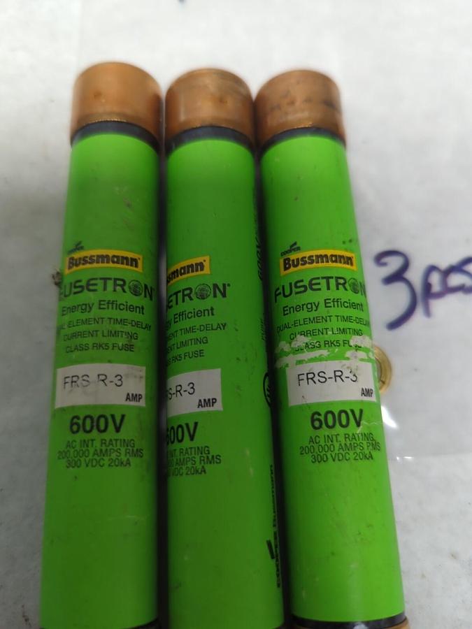 Used COOPER BUSSMANN,FRS-R-3,FUSETRON 3 AMP FUSE LOT OF 3 PRE-OWNED