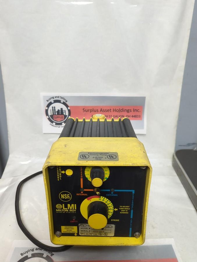 Used MILTON ROY,B711-191S,CHEMICAL METERING PUMP 115VAC 50/60HZ 1.5A USED