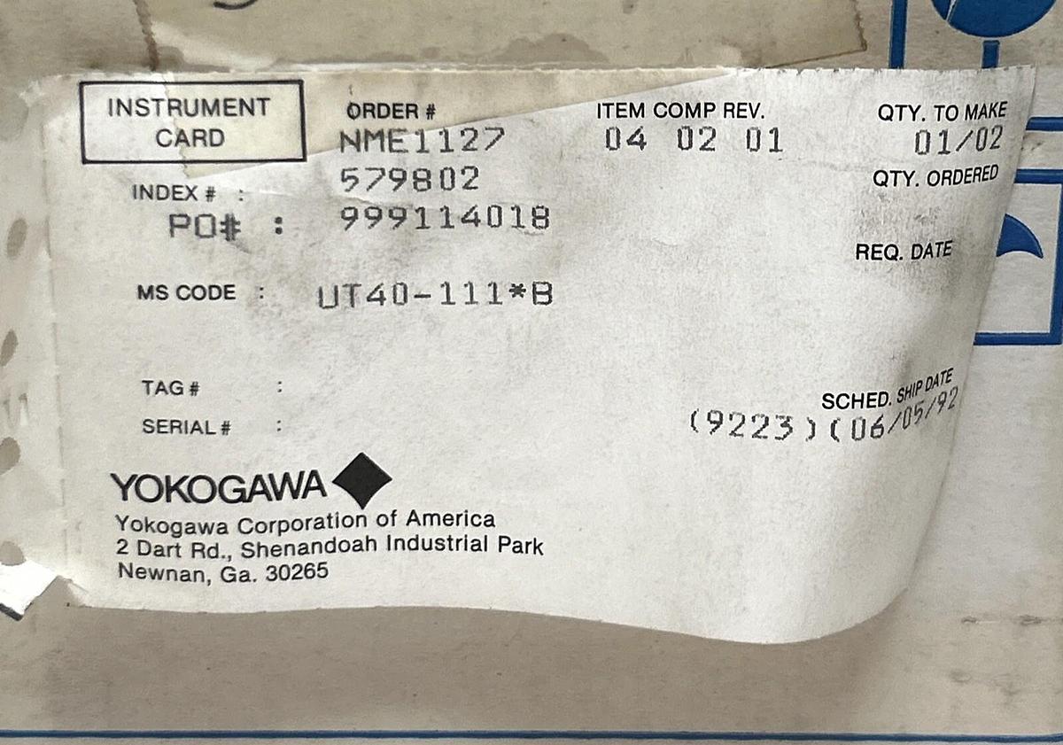 Used YOKOGAWA,UT40-111*B,DIGITAL INDICATING CONTROLLER NEW
