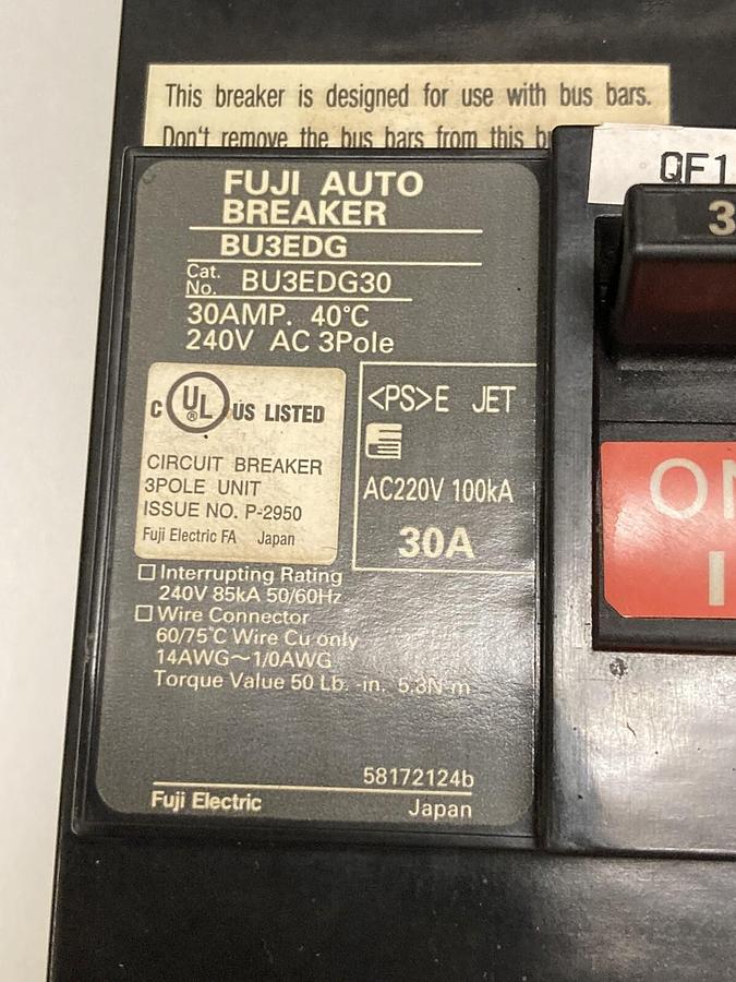 Used Fuji Electric,BU3EDG75,3 Pole Auto Breaker